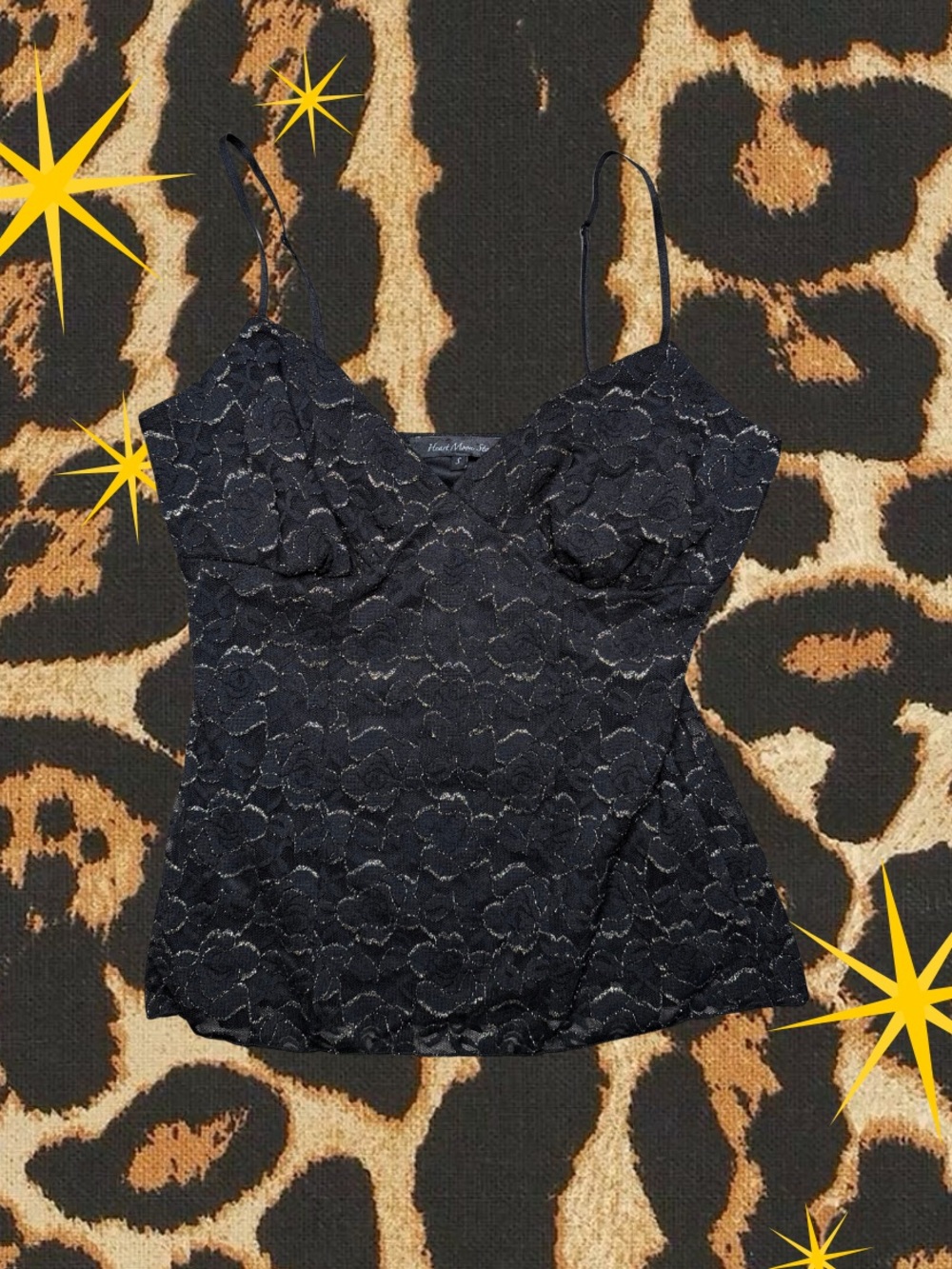 HEART MOON STAR | Vintage Y2K Black Lace Bustier Cami Whimsigoth| Women’s Size S